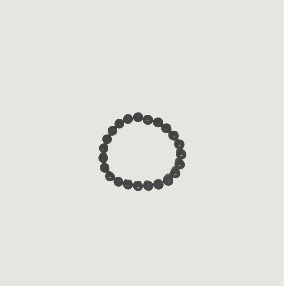 Black Obsidian Beaded Stretch Bracelet Polished Round Stone Minimalist Jewelry - Picture 2 of 4